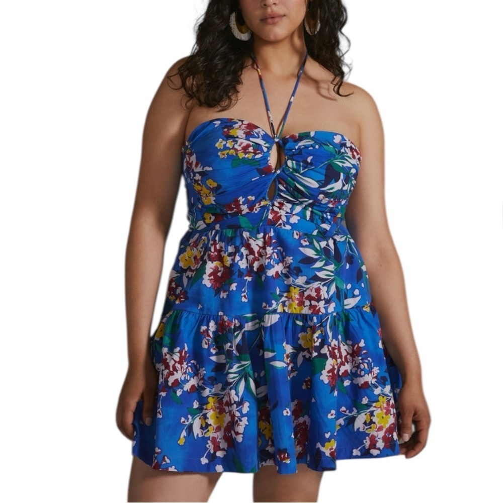 Anthropologie Emily Halter Blue Floral Mini Dress